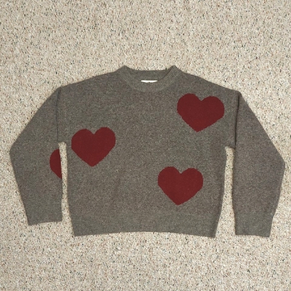 Natural Life Gray Sweater with Red Hearts size Small
